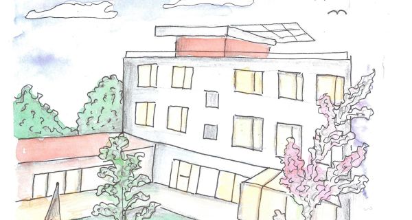 Gemaltes Bild des Eltern- und Familienhauses